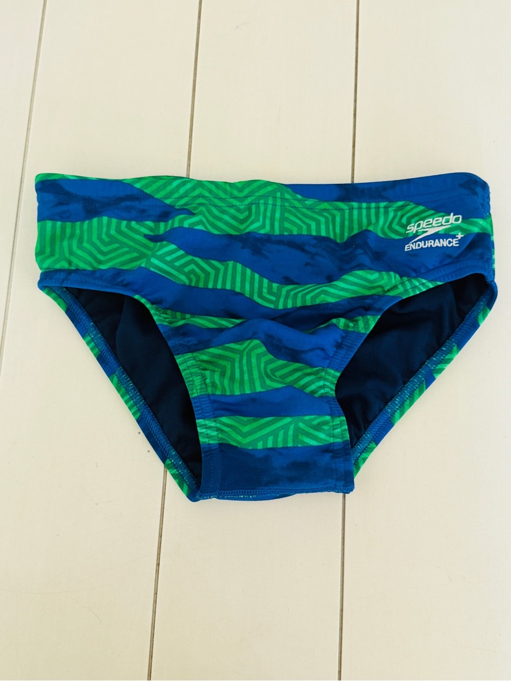 Speedo Men’s Endurance+ Swim Brief Size 28 Blue Green Print EUC